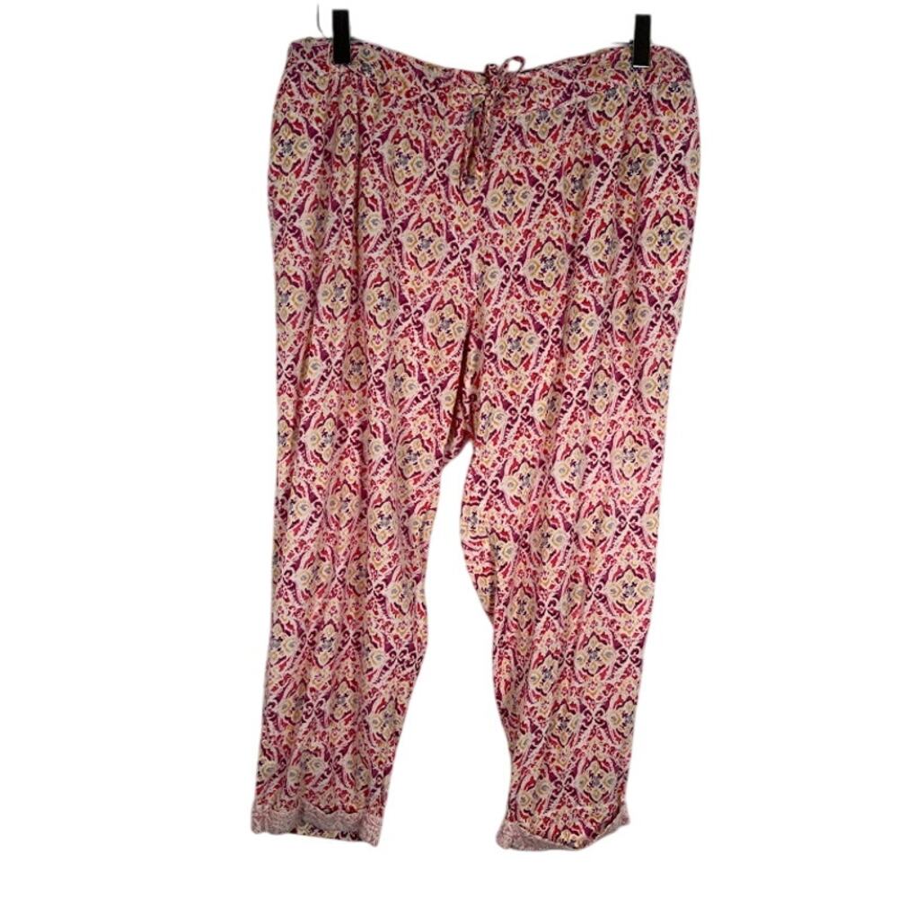 Sundance Women's Boho Crop Lounge Pants M Printed Cotton Drawstring Pockets